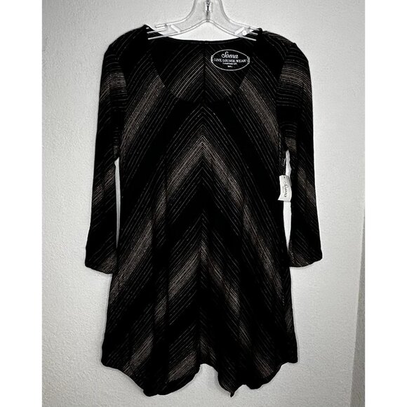 Soma Live Lounge Tunic Womens Small Black Shimmer Stripe Handkerchief 3/4 Sleeve - Picture 1 of 13